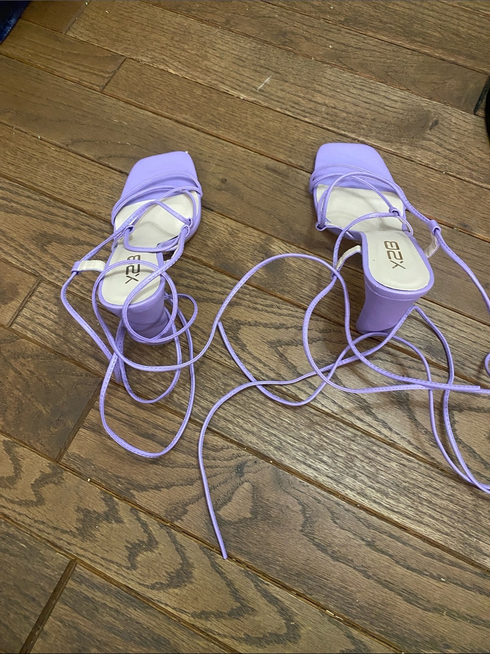 Lavender Lace-Up Block Heel Sandals
